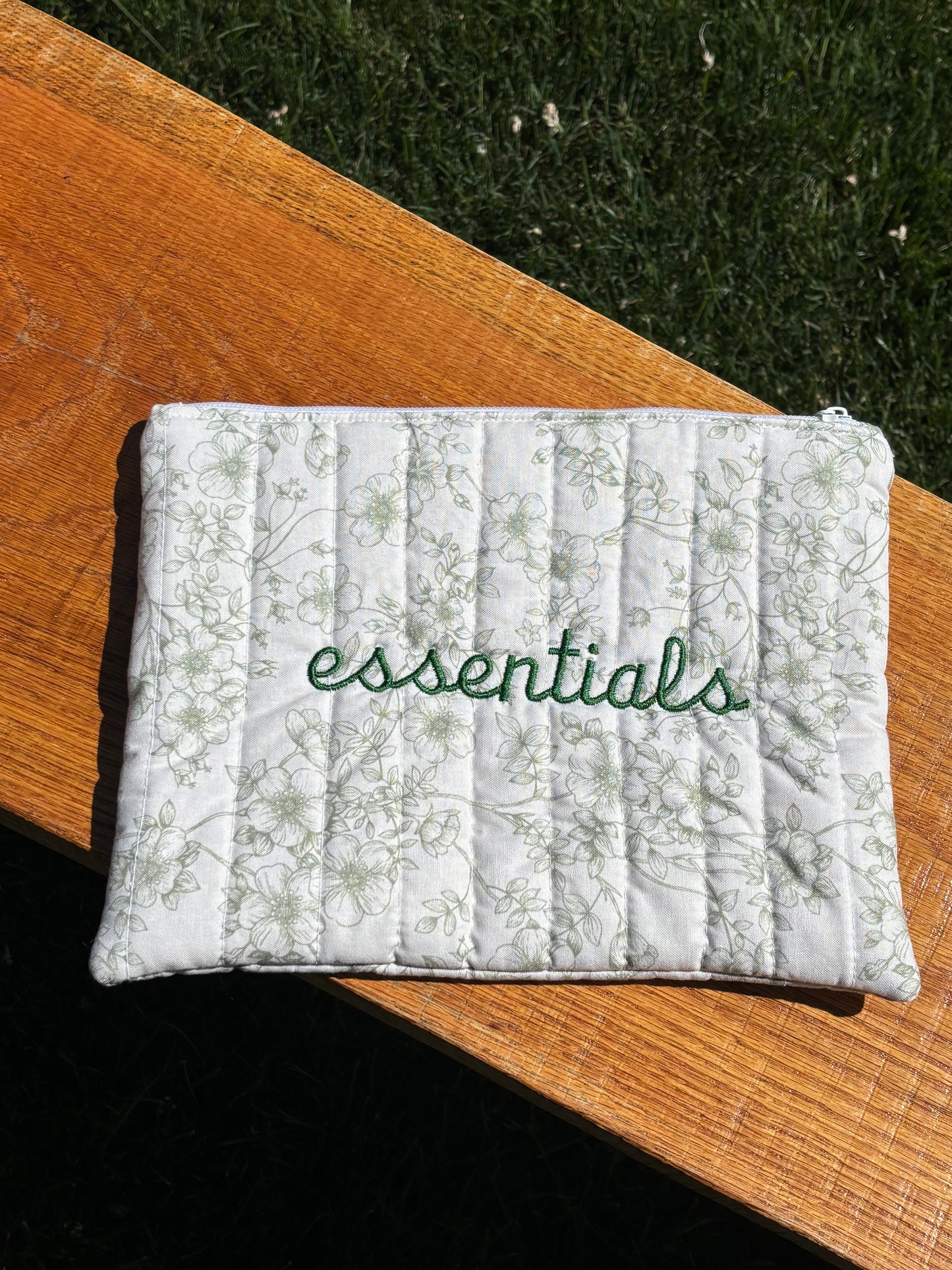 Green Floral Essentials Zipper Pouch